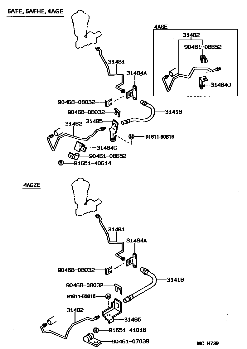 Toyota COROLLA 离合器踏板和挠性软管 EPC diagram — MCH739