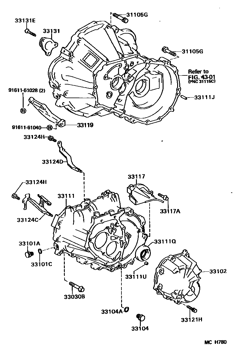Toyota COROLLA 离合器壳和变速器壳(MTM) EPC diagram — MCH780