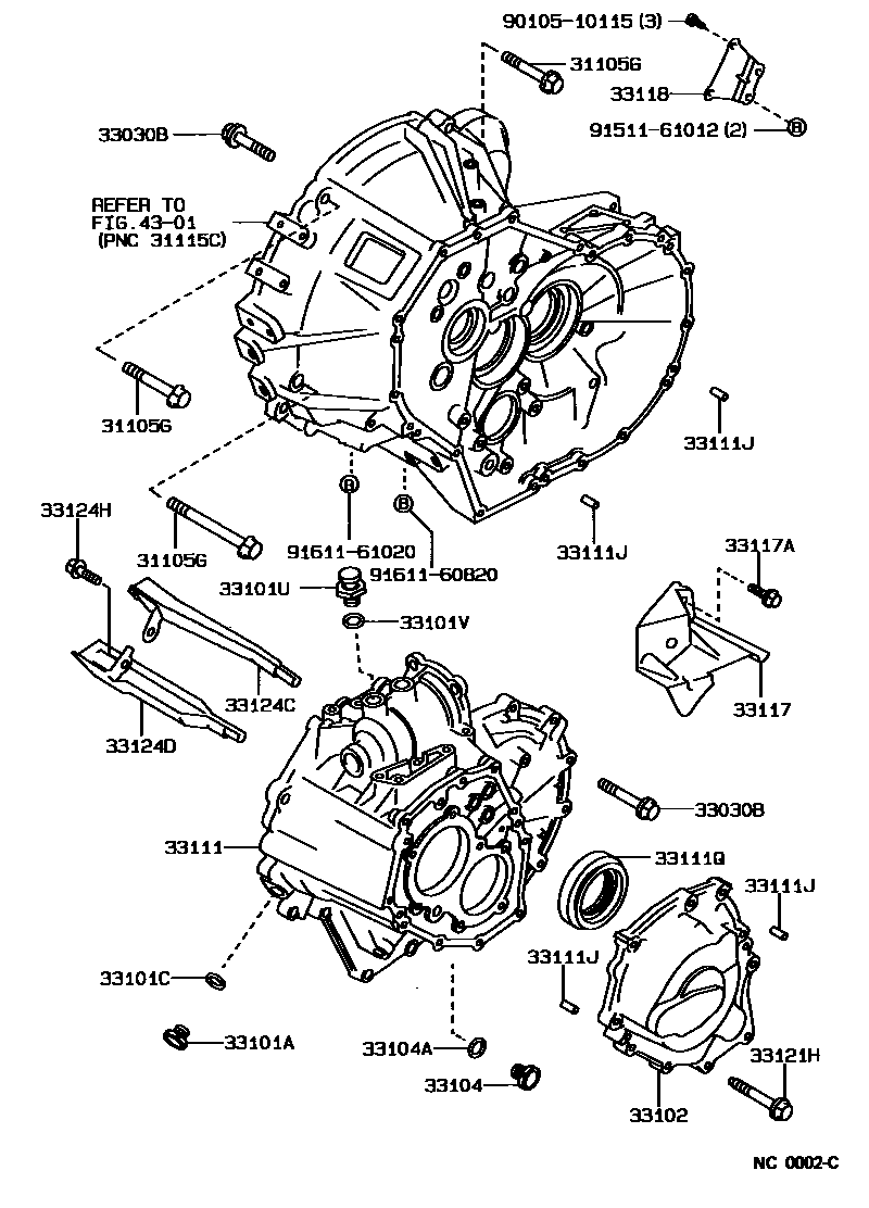 Toyota COROLLA 离合器壳和变速器壳(MTM) EPC diagram — NC0002C