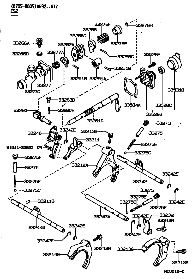 Toyota COROLLA 换档拨叉和换档杆轴(MTM) EPC diagram — NC0010C
