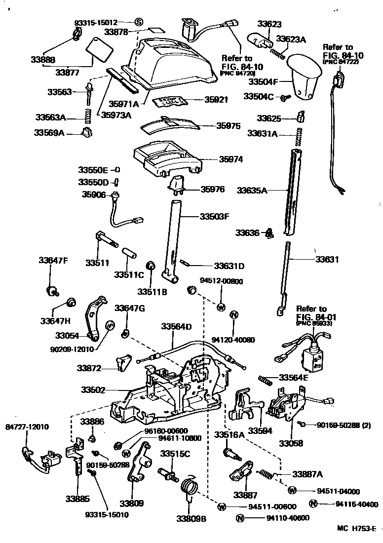Toyota COROLLA Shift Lever & Retainer EPC diagram — MCH753E