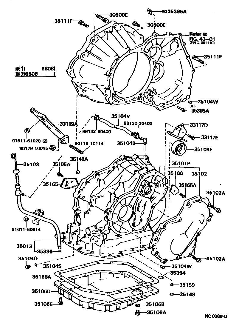Toyota COROLLA 变速器壳和油底壳(ATM) EPC diagram — NC0088D
