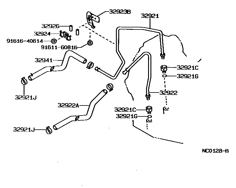 Toyota COROLLA 变速器油冷却器和配管(ATM) EPC diagram — NC0128B