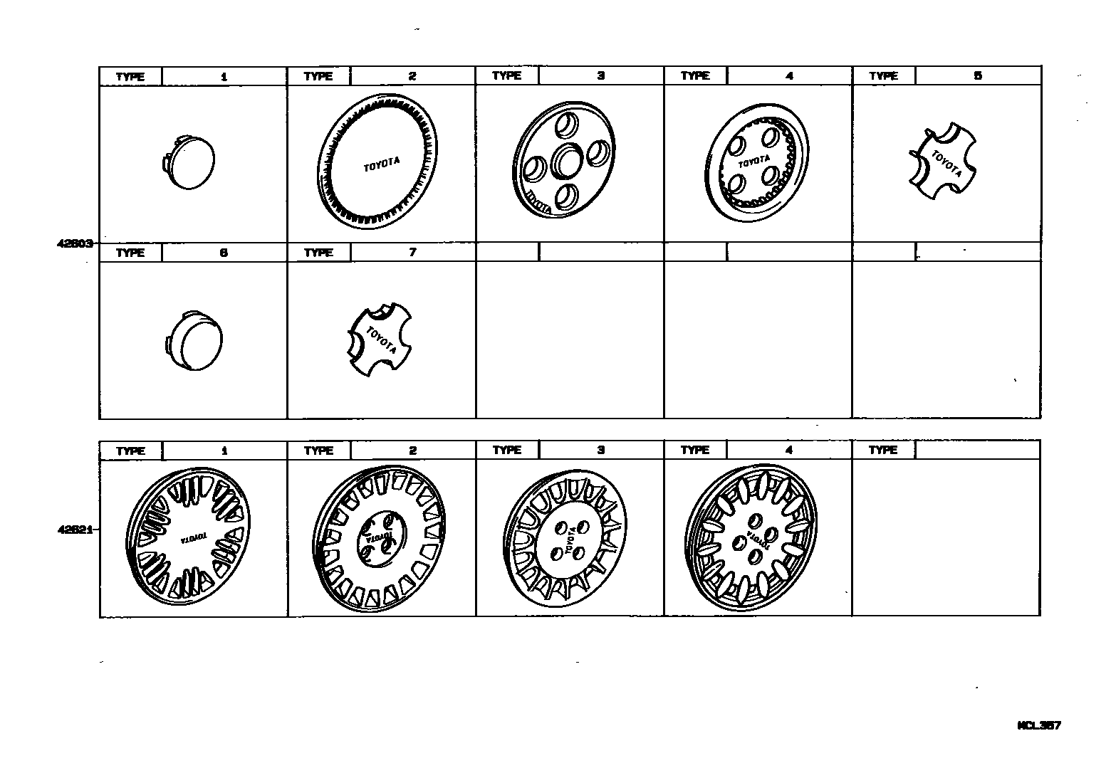 Toyota COROLLA 车轮和车轮盖 EPC diagram — MCL357