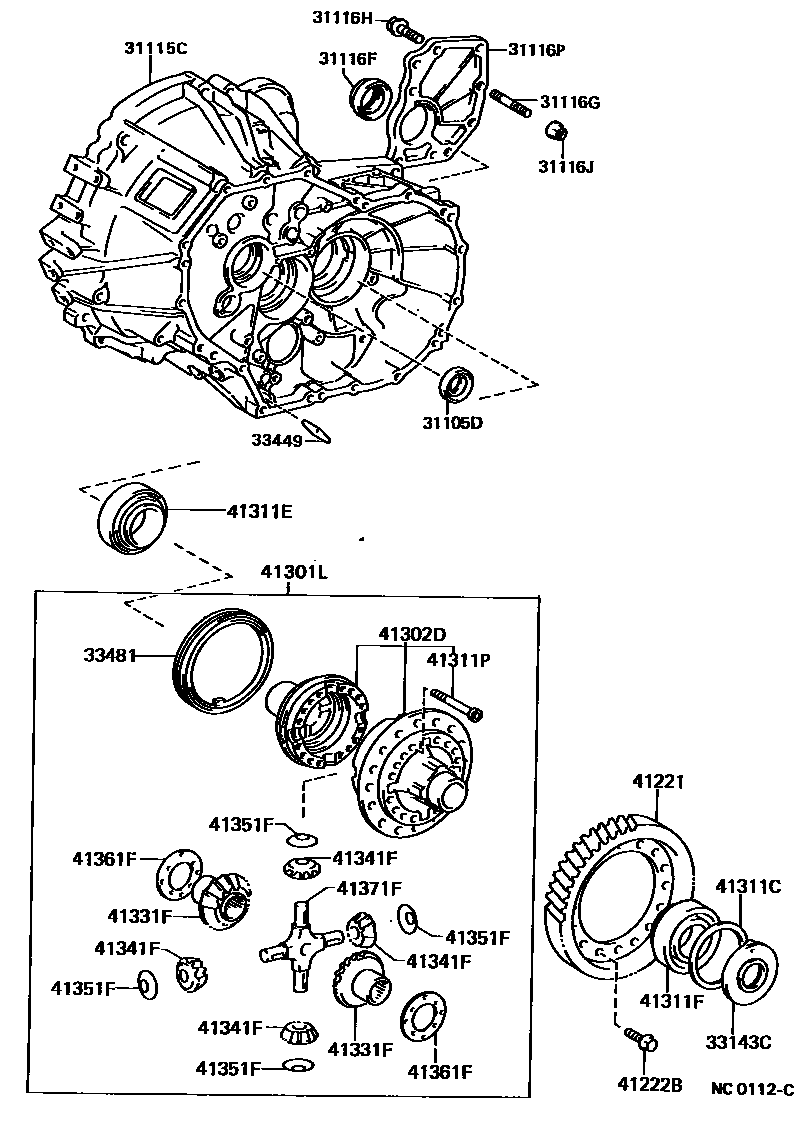 Toyota COROLLA 前桥壳和差速器 EPC diagram — NC0112C