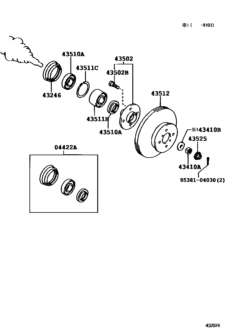 Toyota COROLLA Front Axle Hub EPC diagram — 432074