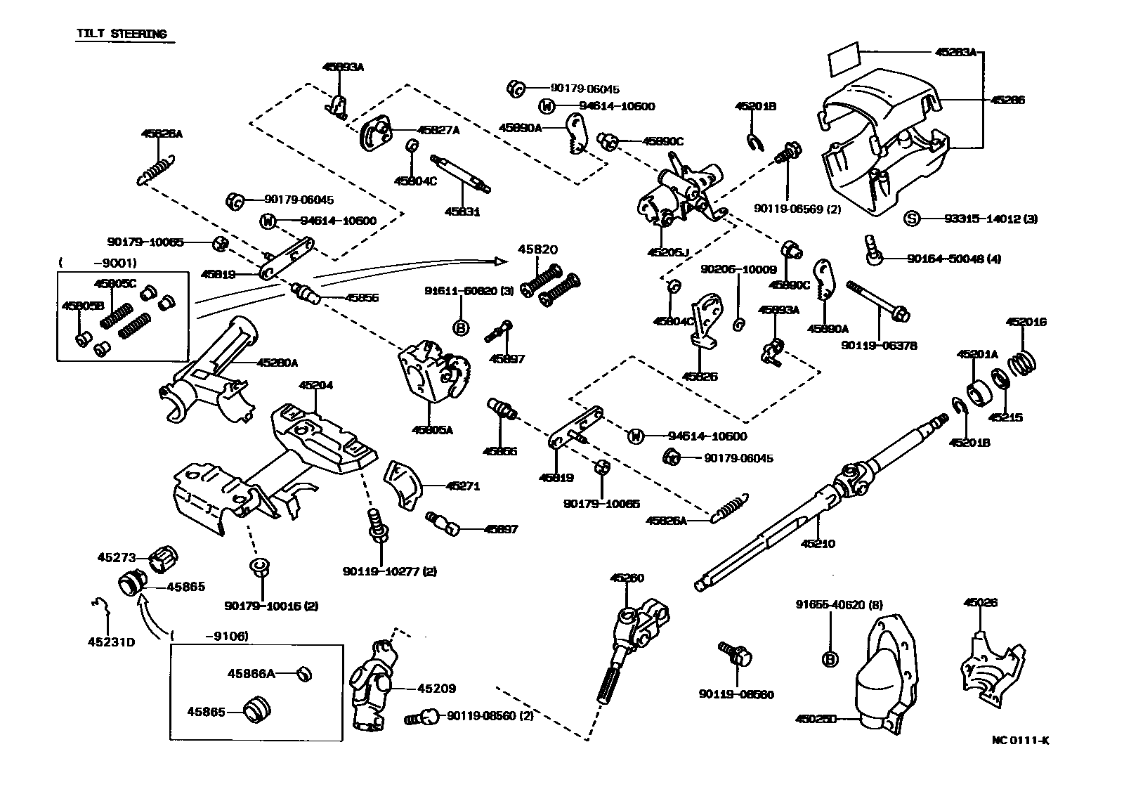 Toyota COROLLA Steering Column & Shaft EPC diagram — NC0111K