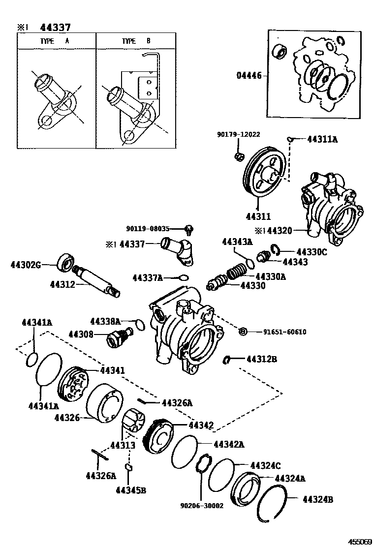 Toyota COROLLA 叶片泵和储油罐(动力转向) EPC diagram — 455069