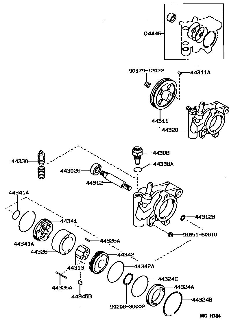 Toyota COROLLA 叶片泵和储油罐(动力转向) EPC diagram — MCH784
