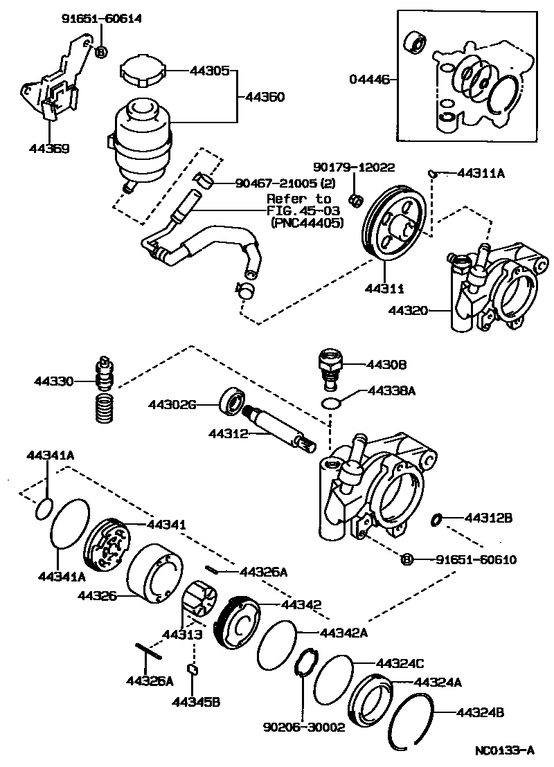 Toyota COROLLA 叶片泵和储油罐(动力转向) EPC diagram — NC0133A