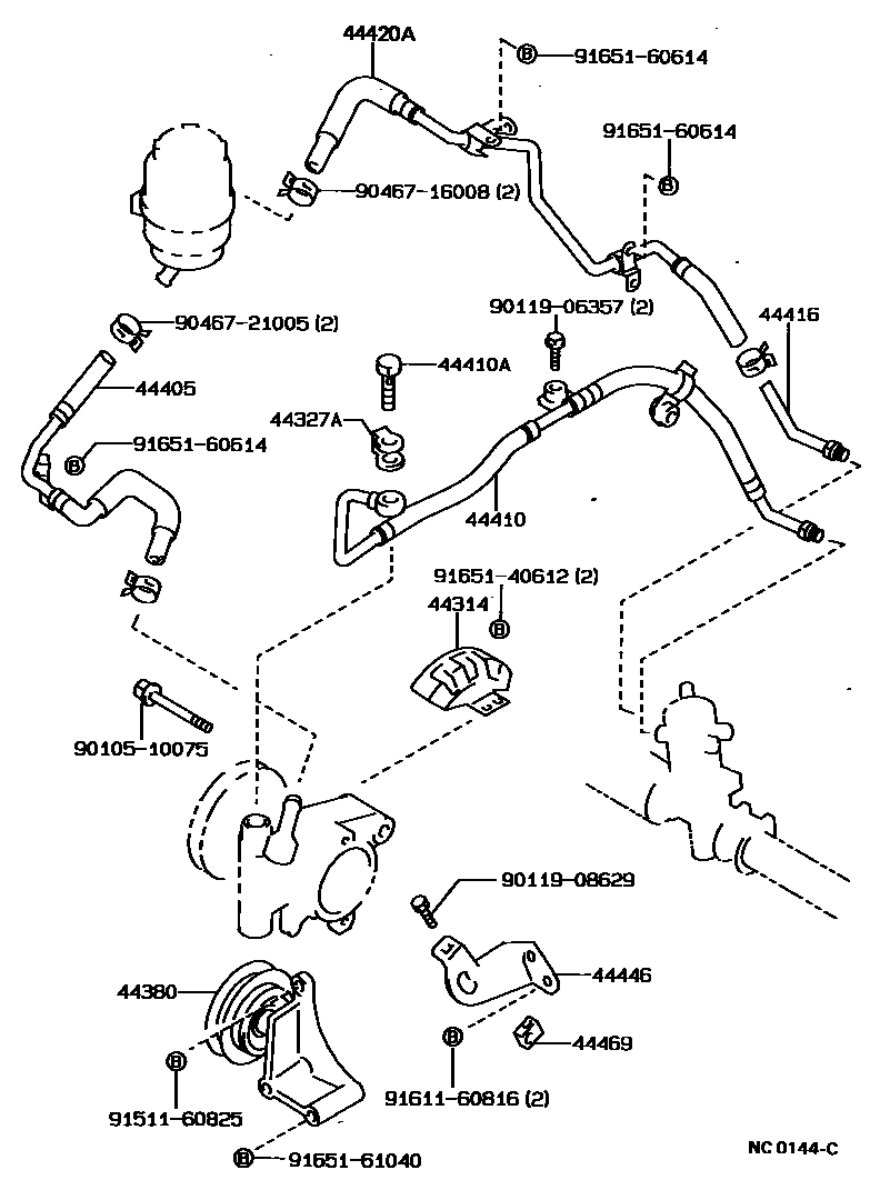 Toyota COROLLA 动力转向配管 EPC diagram — NC0144C