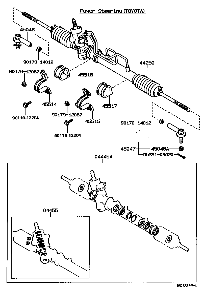 Toyota COROLLA 前转向齿轮和连杆 EPC diagram — NC0074E