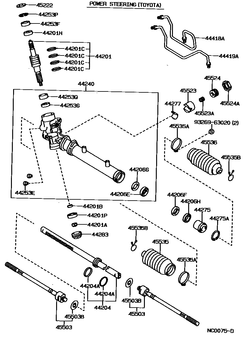 Toyota COROLLA 前转向齿轮和连杆 EPC diagram — NC0075D