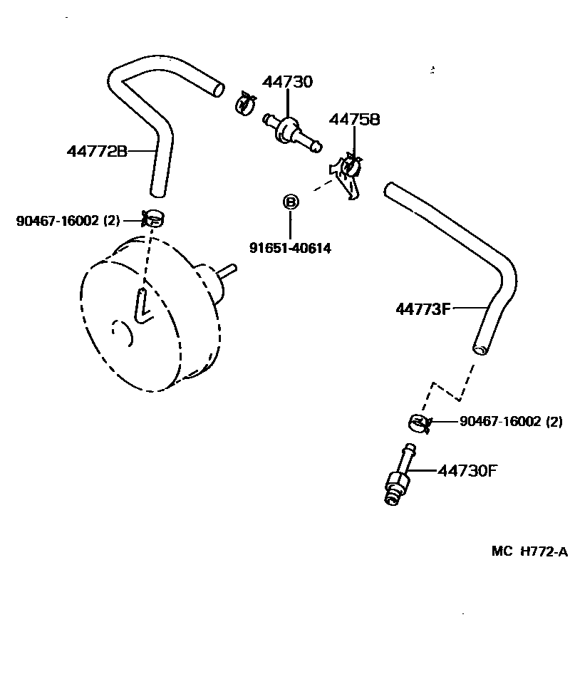 Toyota COROLLA 制动助力器和真空管 EPC diagram — MCH772A
