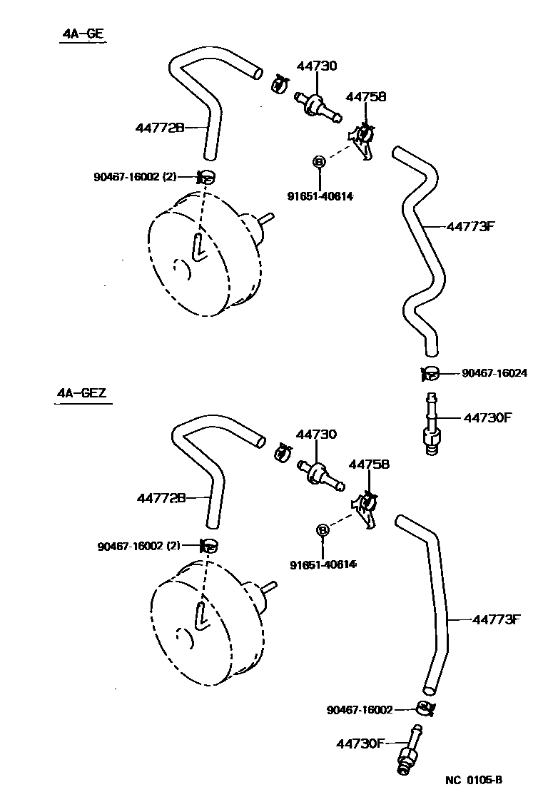Toyota COROLLA 制动助力器和真空管 EPC diagram — NC0105B