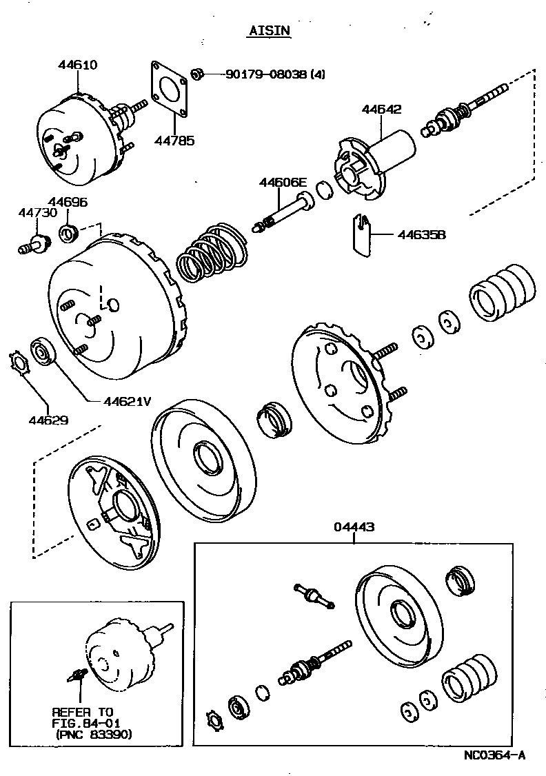Toyota COROLLA 制动助力器和真空管 EPC diagram — NC0364A