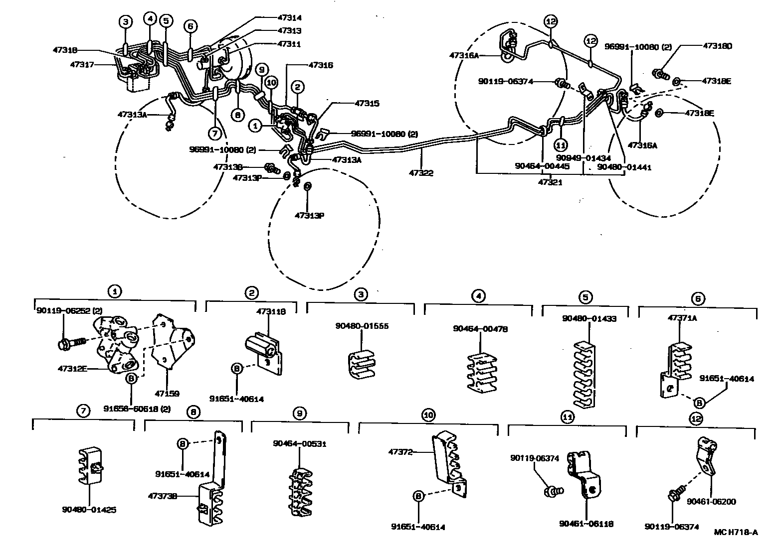 Toyota COROLLA 制动配管和卡箍 EPC diagram — MCH718A