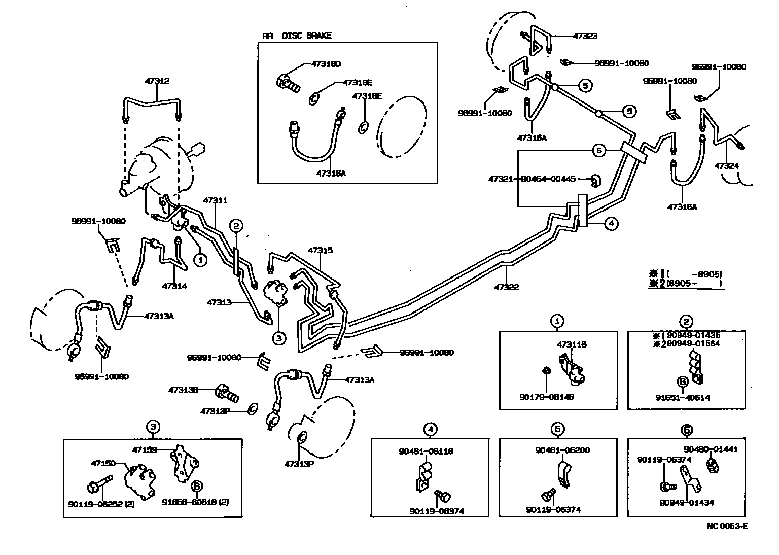 Toyota COROLLA 制动配管和卡箍 EPC diagram — NC0053E