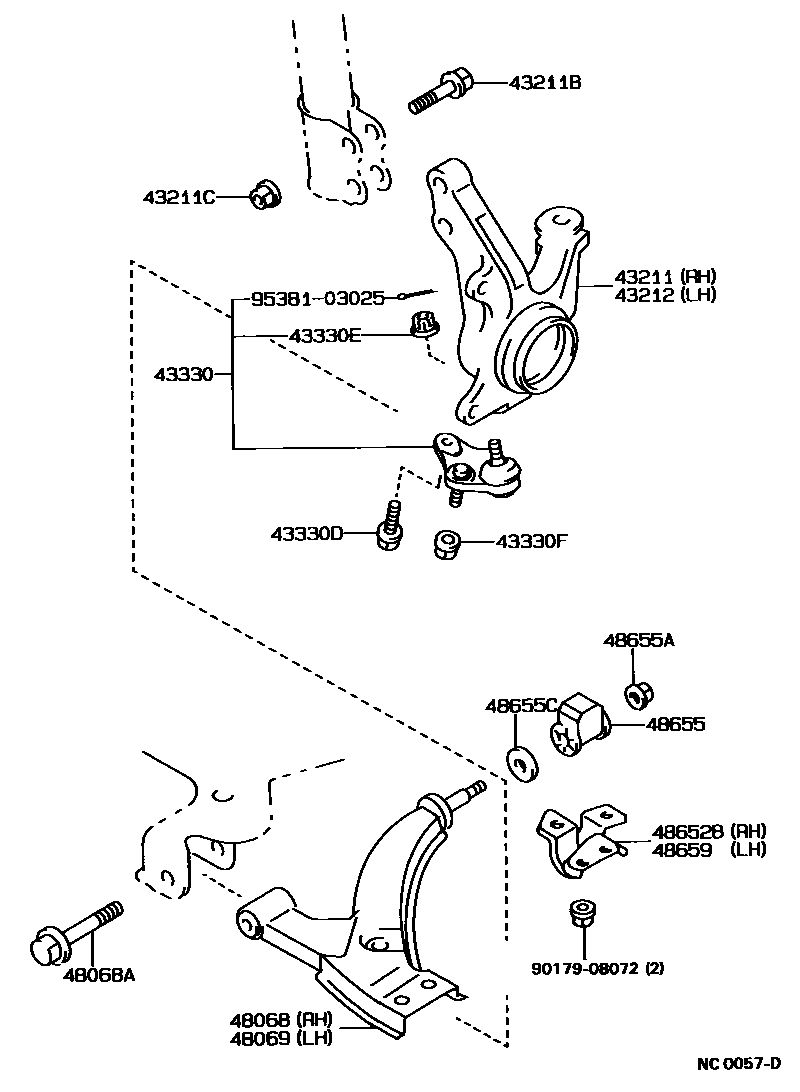Toyota COROLLA 前桥控制臂和转向节 EPC diagram — NC0057D