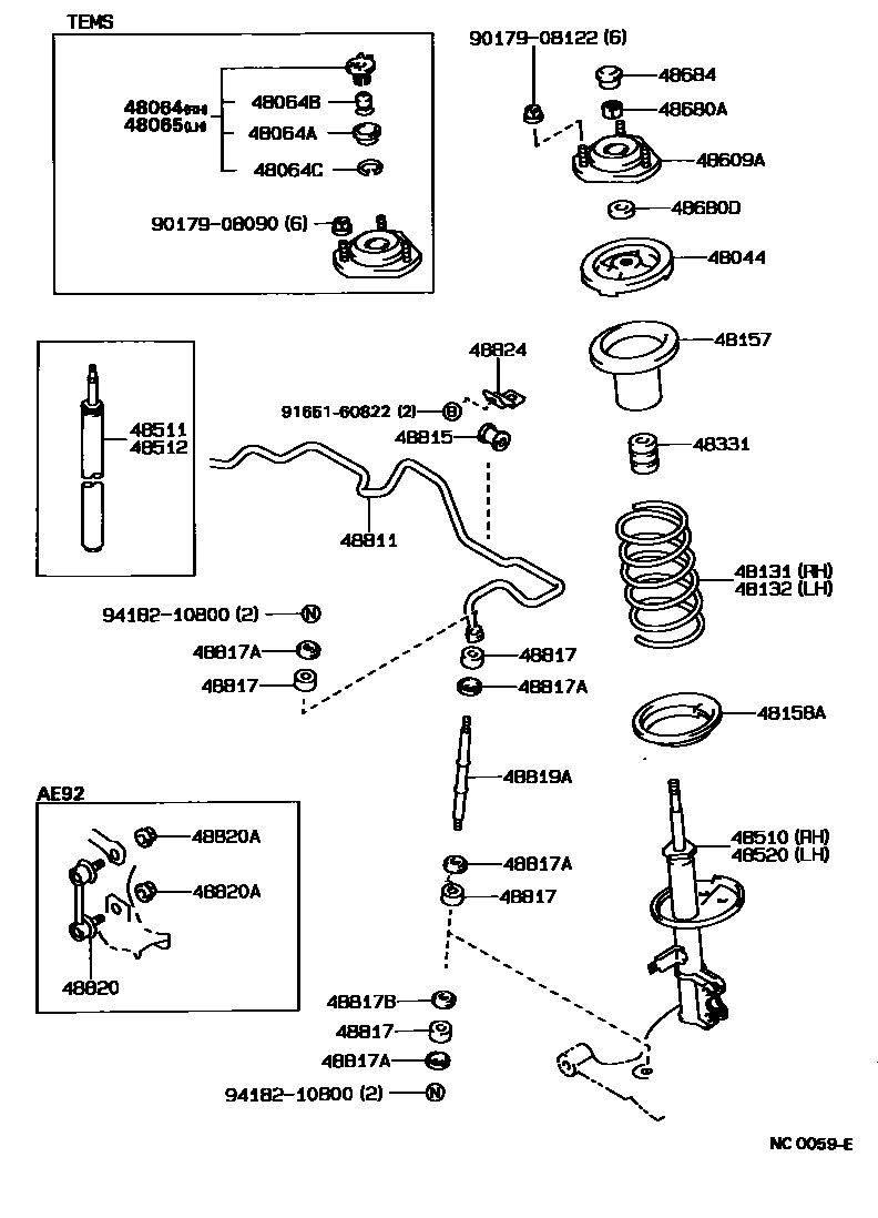 Toyota COROLLA Front Spring & Shock Absorber EPC diagram — NC0059E