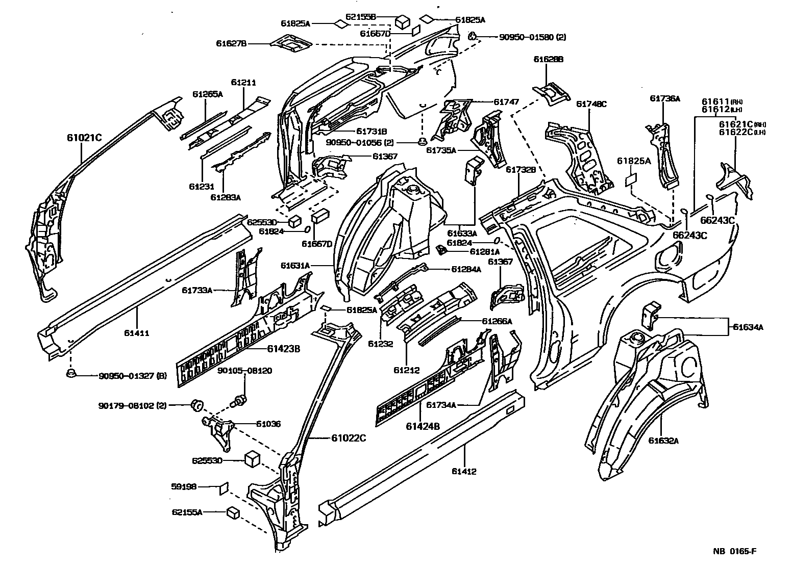 Toyota COROLLA 侧梁 EPC diagram — NB0165F