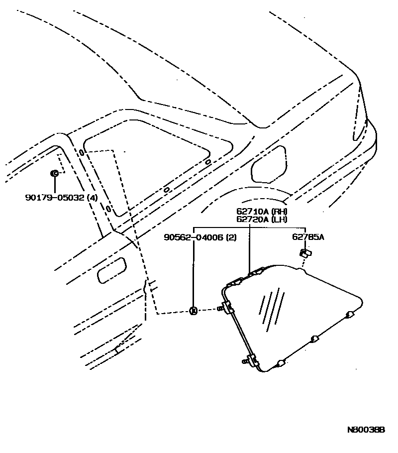 Toyota COROLLA 角窗 EPC diagram — NB0038B