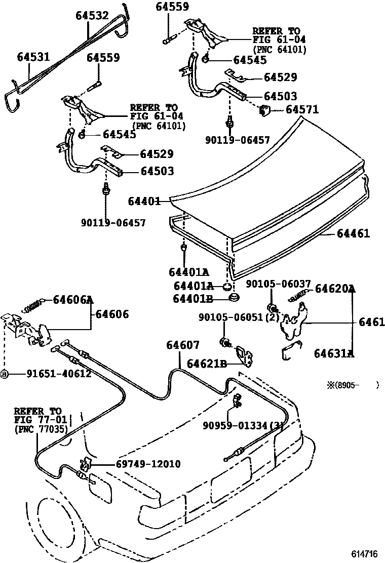 Toyota COROLLA 行李箱门和行李箱锁 EPC diagram — 614716