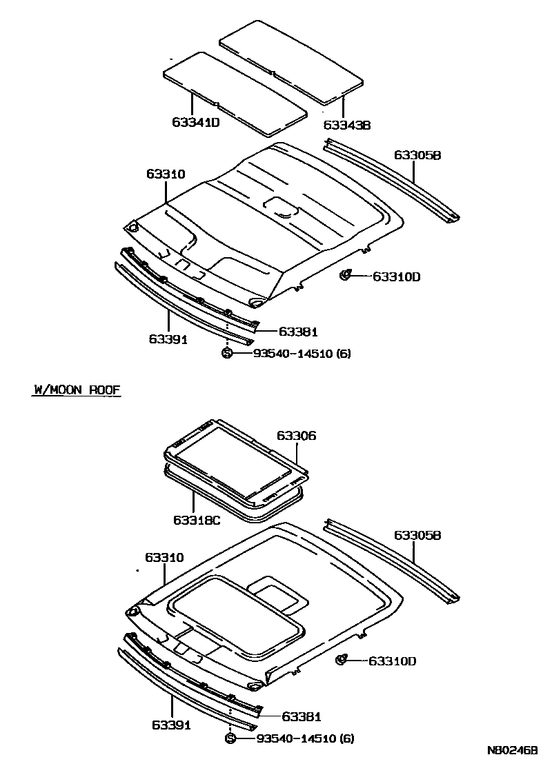 Toyota COROLLA 车顶内衬和消声垫 EPC diagram — NB0246B