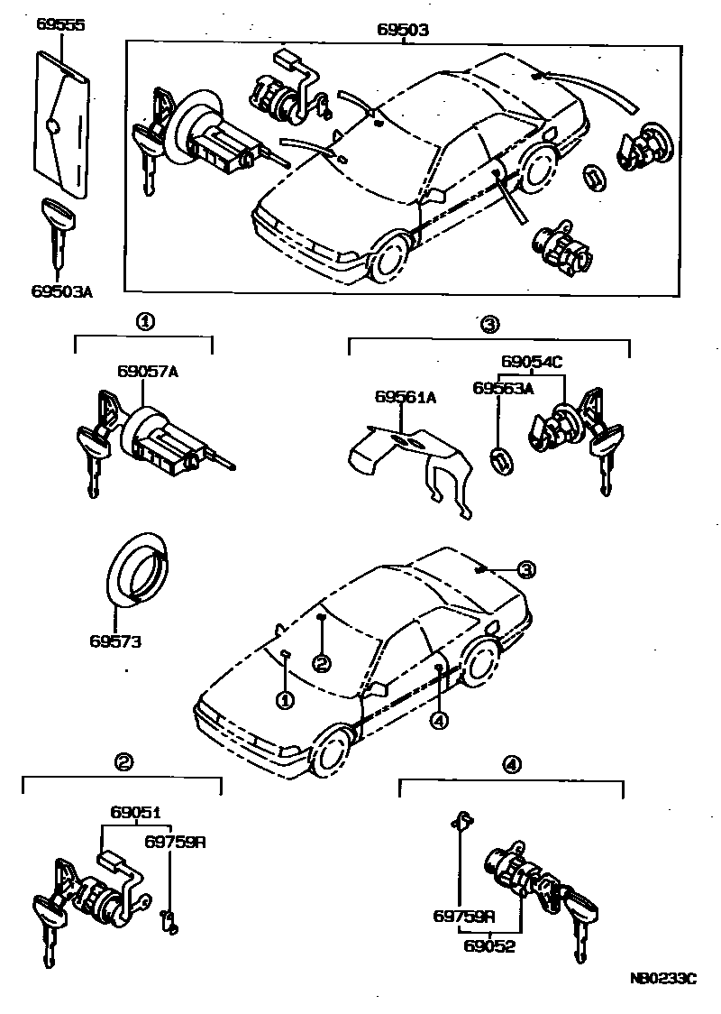 Toyota COROLLA 锁芯组件 EPC diagram — NB0233C