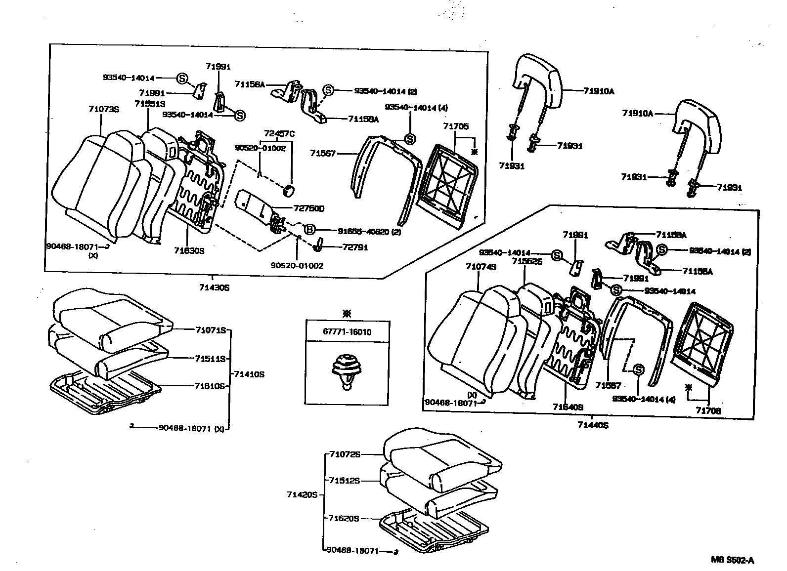 Toyota COROLLA 前排座椅和座椅滑轨 EPC diagram — MBS502A