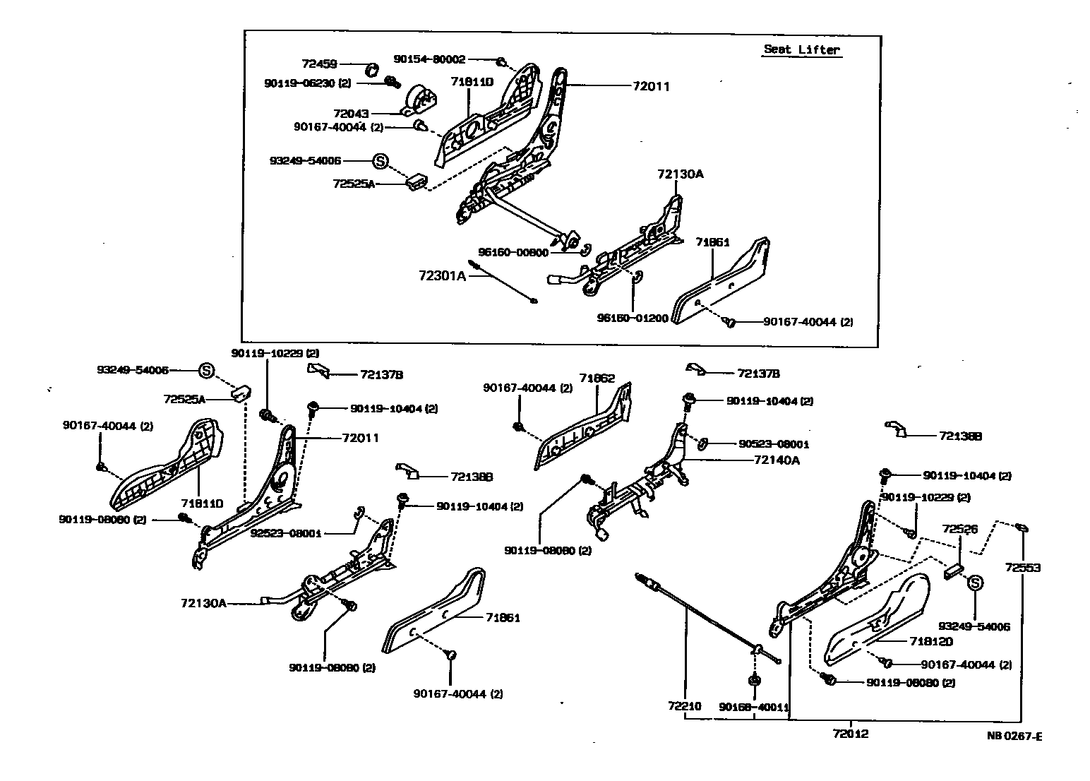 Toyota COROLLA 前排座椅和座椅滑轨 EPC diagram — NB0267E