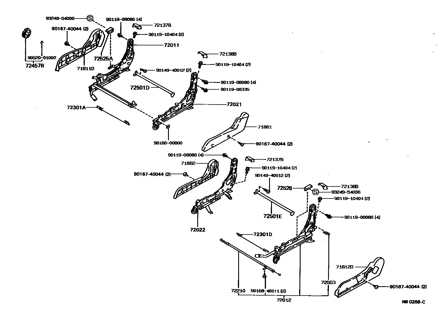 Toyota COROLLA 前排座椅和座椅滑轨 EPC diagram — NB0268C