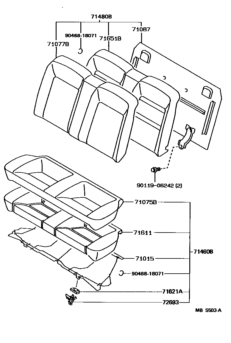 Toyota COROLLA 后排座椅和座椅滑轨 EPC diagram — MBS503A
