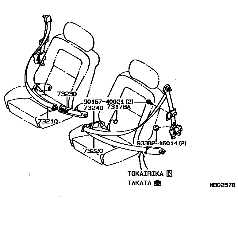 Toyota COROLLA 安全带和儿童保护座椅 EPC diagram — NB0257B