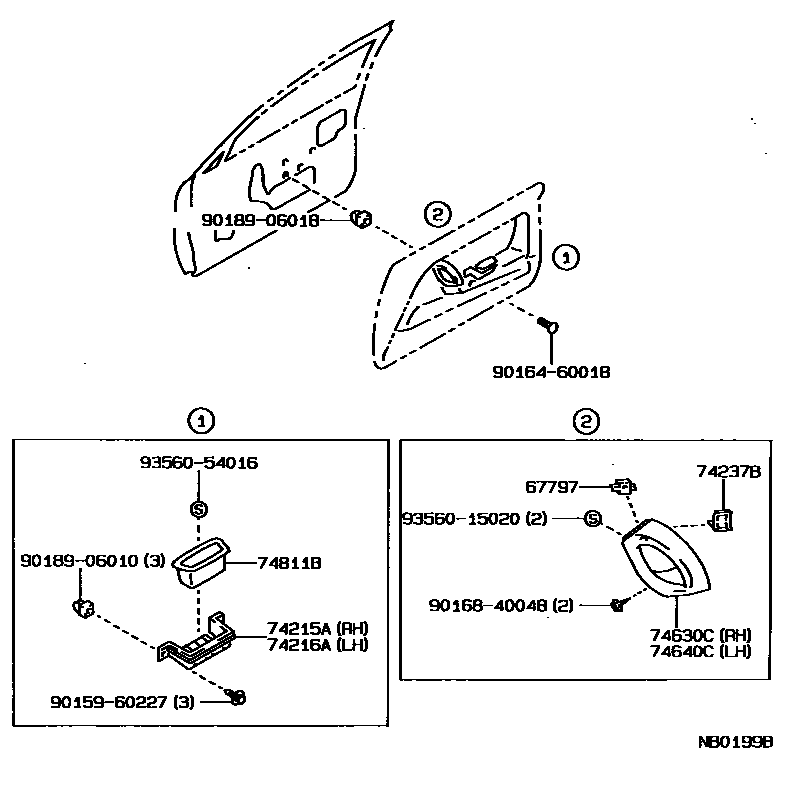 Toyota COROLLA 扶手和遮阳板 EPC diagram — NB0199B
