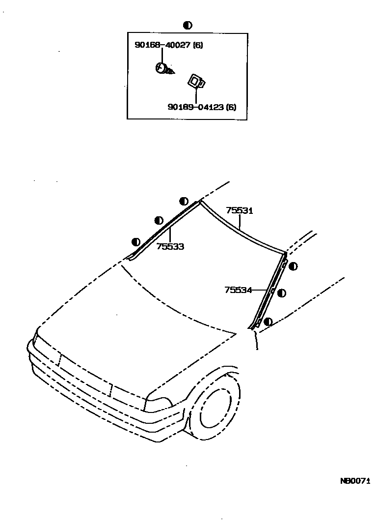Toyota COROLLA 前防护条 EPC diagram — NB0071