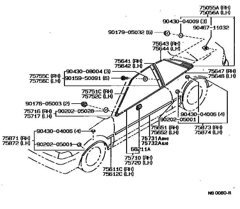 Toyota COROLLA 侧防护条 EPC diagram — NB0080B