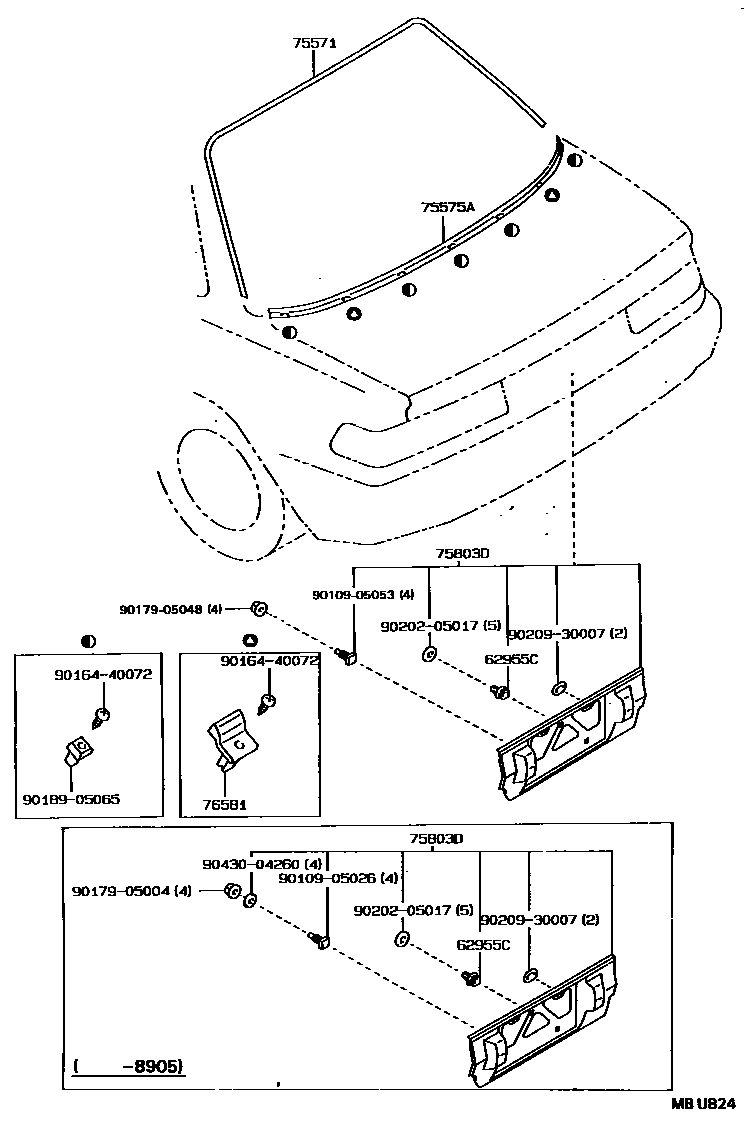 Toyota COROLLA 后防护条 EPC diagram — MBU824