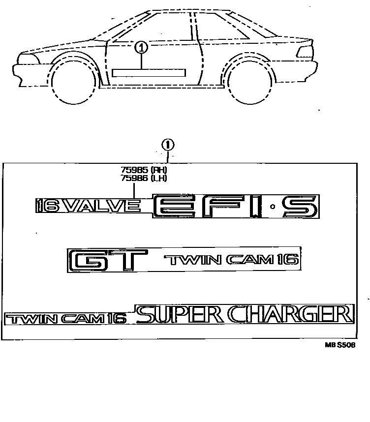 Toyota COROLLA 车身镶条 EPC diagram — MBS508