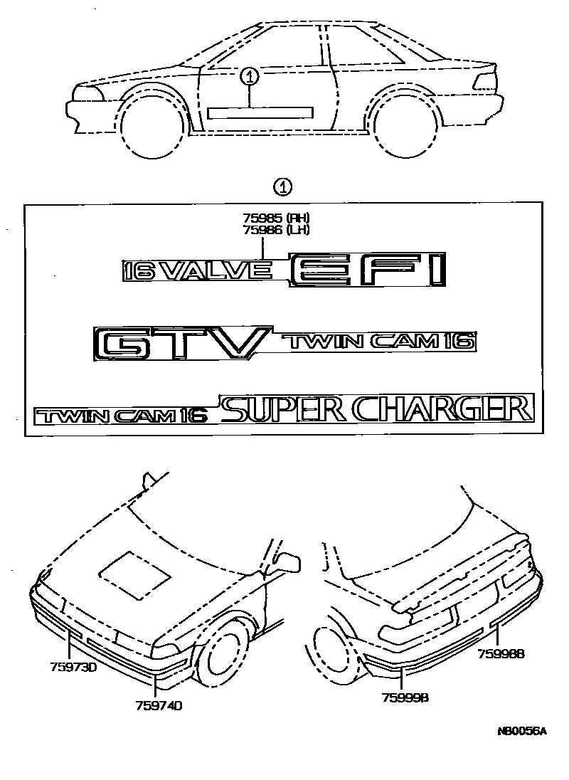 Toyota COROLLA 车身镶条 EPC diagram — NB0056A