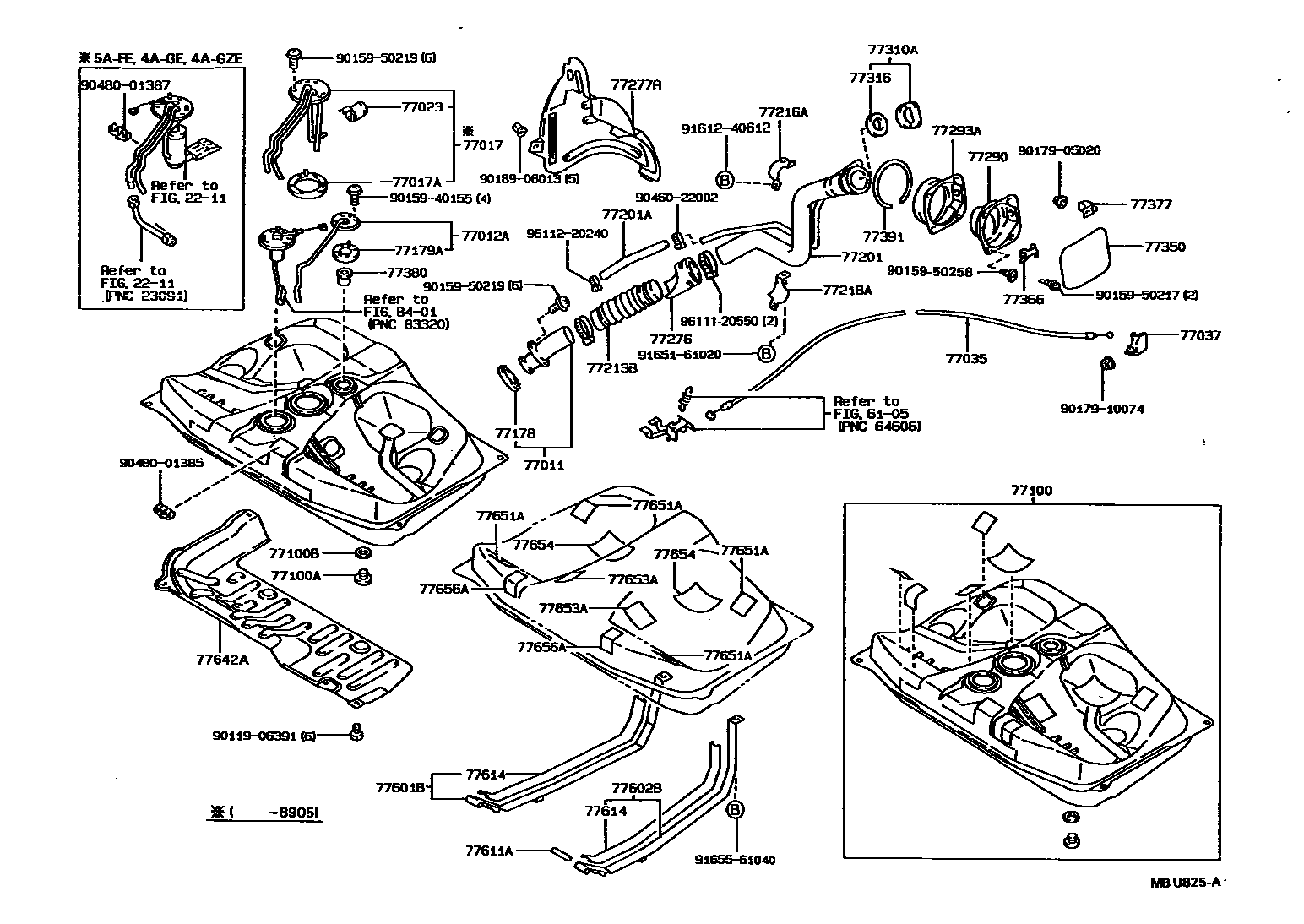 Toyota COROLLA 燃油箱和燃油管 EPC diagram — MBU825A
