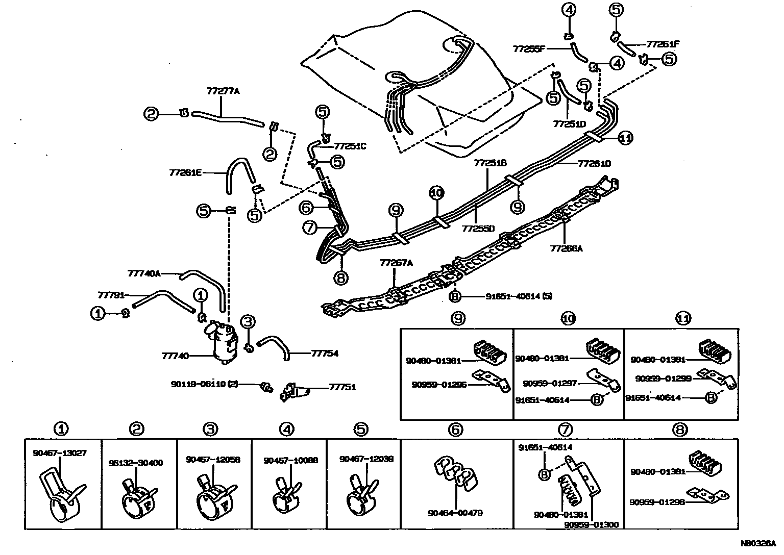Toyota COROLLA 燃油箱和燃油管 EPC diagram — NB0326A