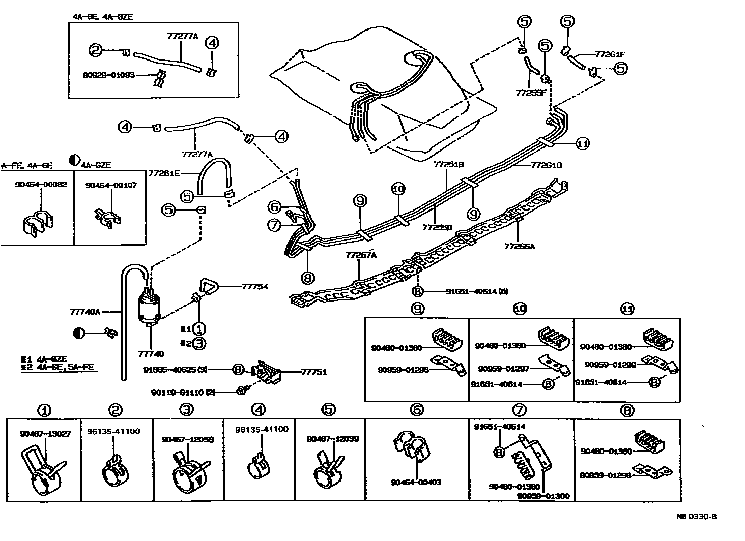 Toyota COROLLA 燃油箱和燃油管 EPC diagram — NB0330B