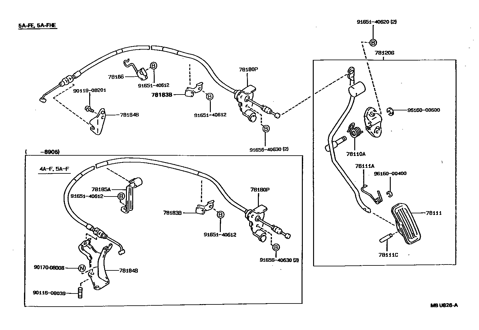 Toyota COROLLA accelerator pedal connecting rod EPC diagram — MBU826A