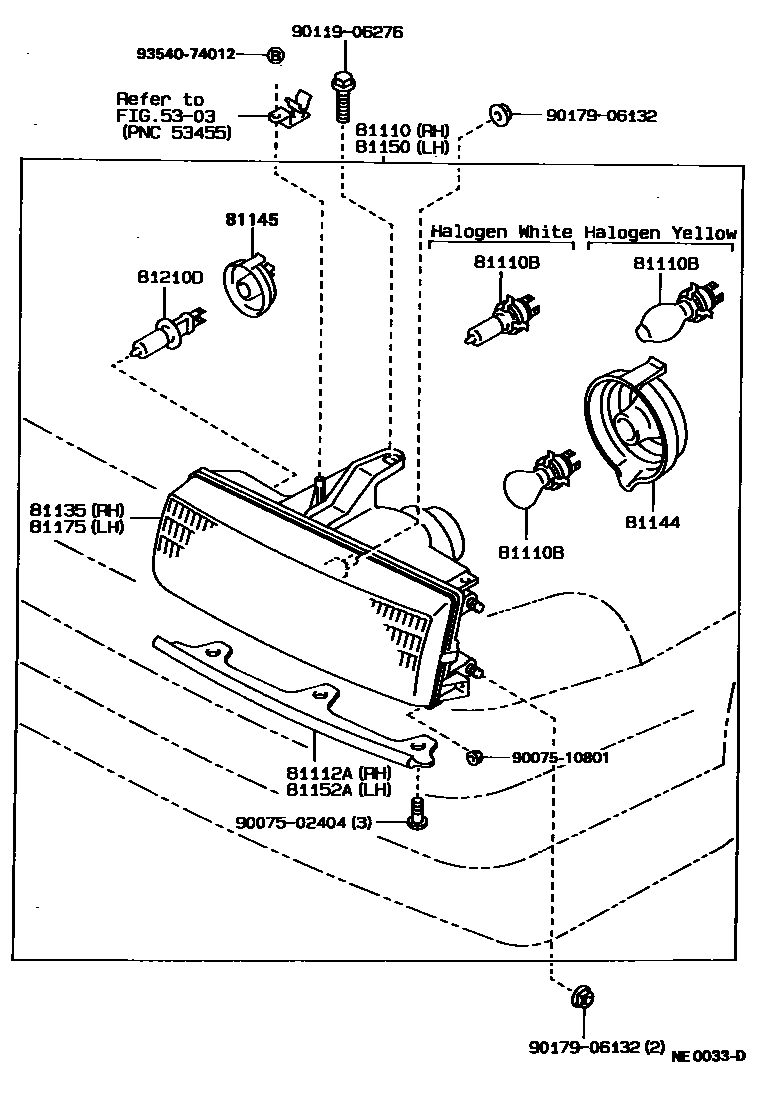 Toyota COROLLA Headlamp EPC diagram — NE0033D