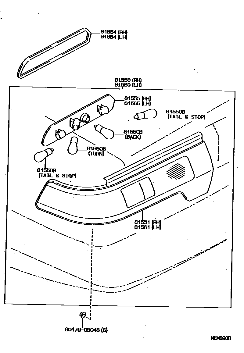 Toyota COROLLA 后组合灯 EPC diagram — MEM690B