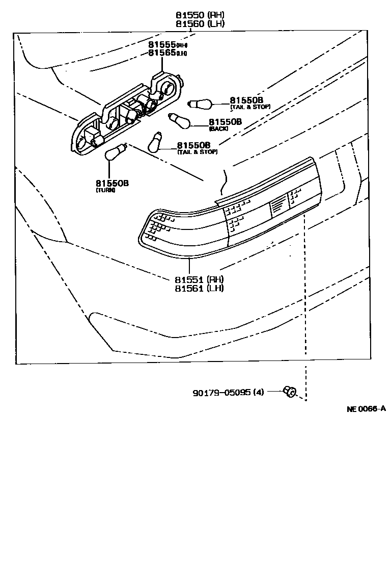 Toyota COROLLA 后组合灯 EPC diagram — NE0066A