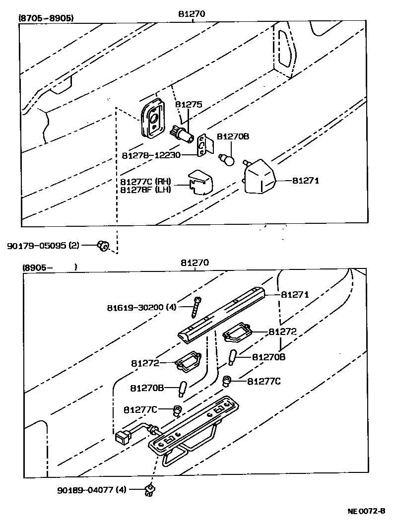 Toyota COROLLA 后牌照灯 EPC diagram — NE0072B