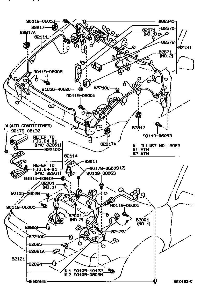 Toyota COROLLA 线束和卡夹 EPC diagram — NE0182C