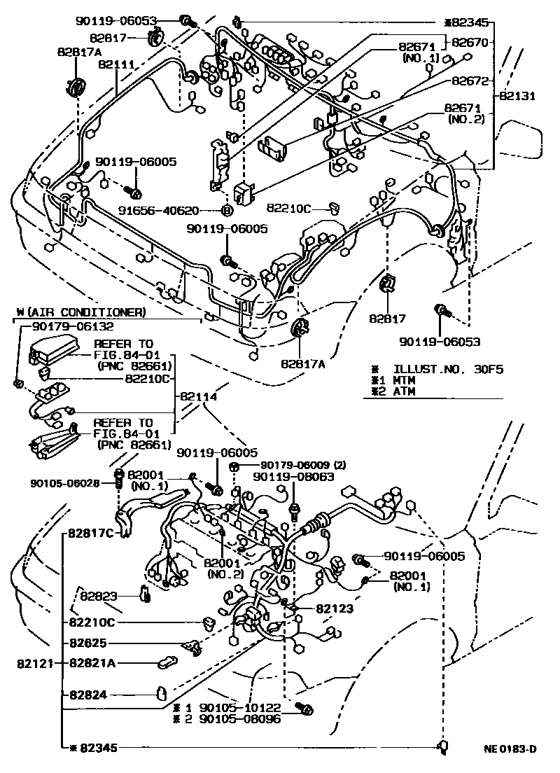 Toyota COROLLA 线束和卡夹 EPC diagram — NE0183D